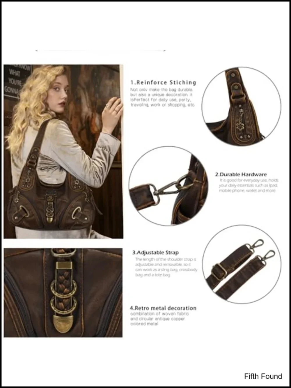 Angel Kiss Large Hobo Shoulder Bag Washed PU Leather Satchel Purse for Women